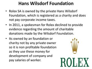 does buying a rolex count as charity|hans wilsdorf foundation website.